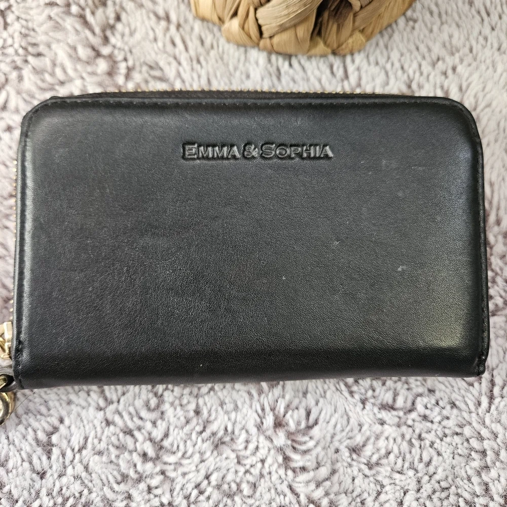 Emma & Sophia Black Zip-Around Wristlet Wallet | Gold Hardware